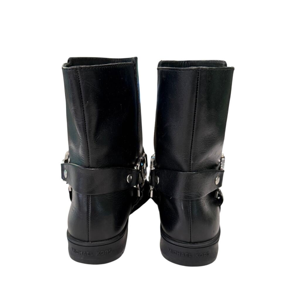 Michael Kors Fulton Biker Booties Black Leather MK Harness Boots 7.5 - Picture 7 of 8